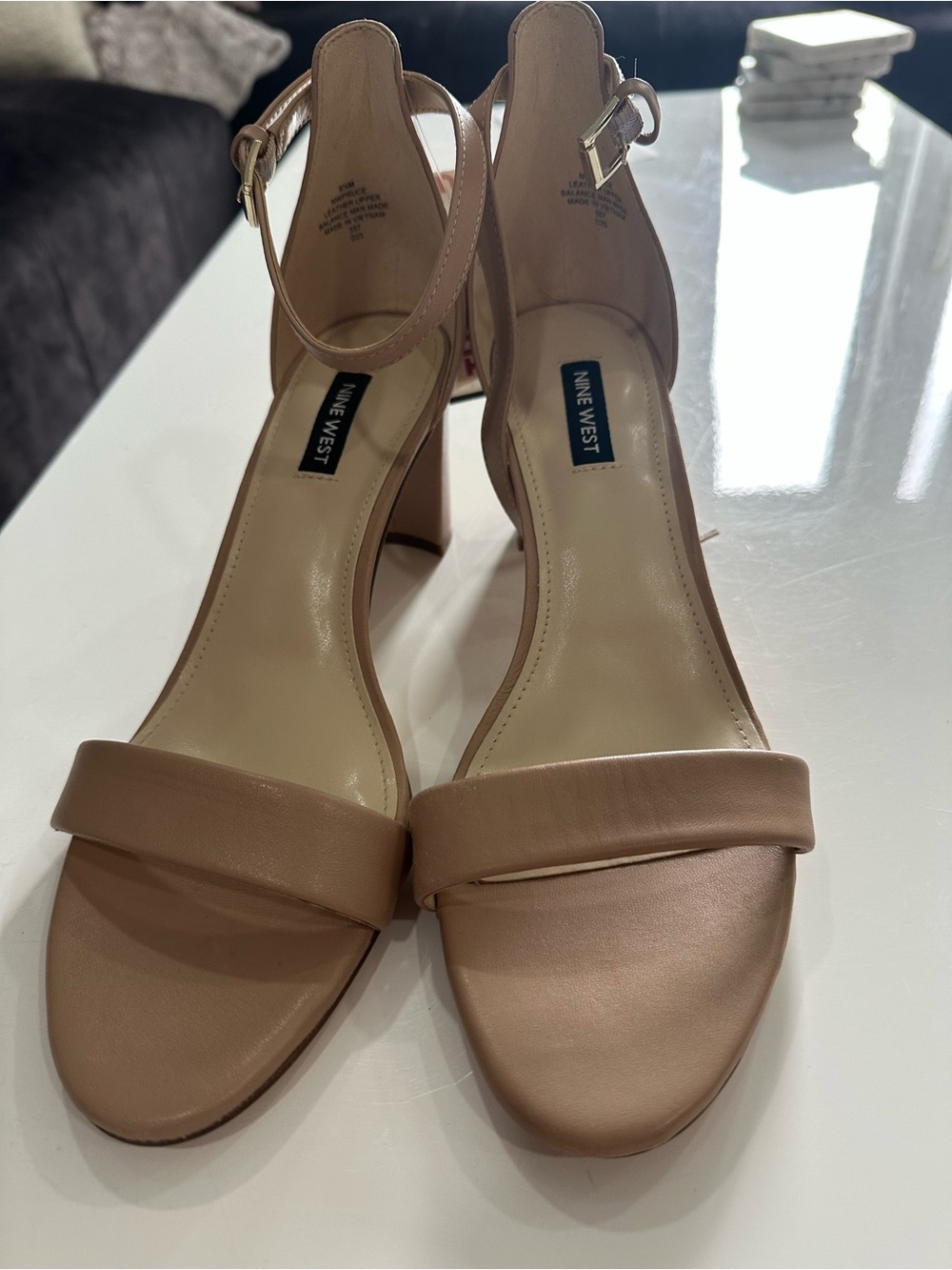 Nine West Beige/Tan Block Heel Sandals with Ankle Strap